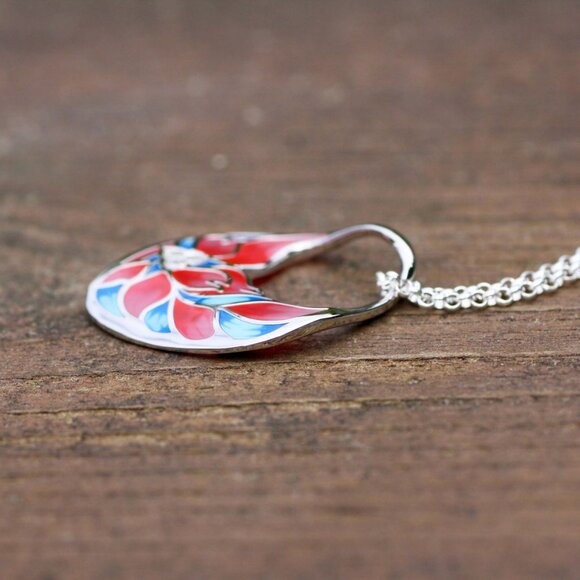 Silver Pink Enamel Flower Pendant with Cubic Zirconias, Gardening, Flowers - Picture 5 of 5